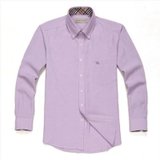 帛利（Baneberry）休闲撞领细条长袖衬衫10068(紫色 43)