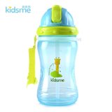 亲亲我儿童水杯便携吸管杯夏季防漏背带水瓶婴儿水杯宝宝学饮杯子(绿色 360ML)
