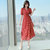 MISS LISA法式连衣裙印花裙子收腰显瘦红色雪纺中长裙B167(红色 S)