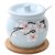 日式调料盒陶瓷装盐罐单个辣椒油罐猪油罐家用带盖调味罐放盐家用(天蓝色+木垫（送小勺）)