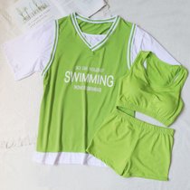 游泳衣女2021年新款时尚运动遮肚显瘦分体保守学生三件套温泉泳衣(6697（草绿色三件套 XL（建议118-138斤）)