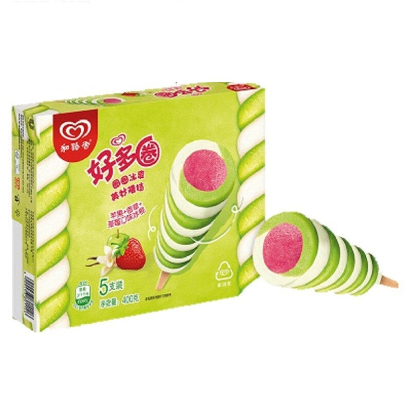 和路雪好多圈苹果草莓香草口味冰淇淋5支80g冰棍家庭装