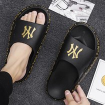 SUNTEK夏季2022款休闲韩版潮鞋拖鞋男室外凉拖个性外穿人字沙滩凉鞋男(41 黑金)