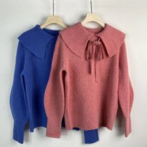 针织衫厚款女2021秋季新款设计感小众红色百搭套头绵羊毛长袖毛衣(蓝色 L)