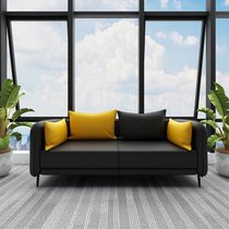 宏享办公室沙发现代简约商务三人接待室会客创意真皮沙发茶几组合套装(三人位（仿真皮）黄色)