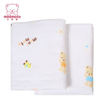小米米minimoto婴儿纱布竹纤维大毛巾被新生儿童加厚浴巾120*60cm(粉蓝色)