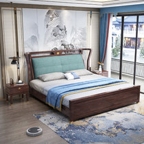 吉木多 新中式红橡实木床现代轻奢风格双人软靠床明清禅意仿古家具新款(1.8*2米 床+床垫)