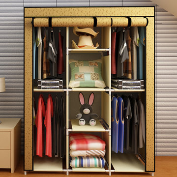 家世比 简易布衣柜 宜家双人大号布衣橱 hby140504d (杏色)