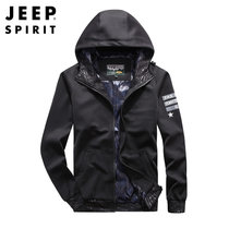 JEEP SPIRIT吉普男士春秋夹克户外工装连帽防风外套修身运动登山服军旅飞行服(XD16018黑色 XXL)