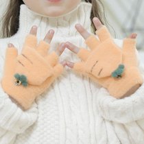 儿童手套冬保暖半指学生写字男女孩翻盖毛绒加厚防寒卡通可爱手套(可爱胡萝卜【3-8岁】 默认)