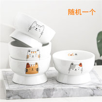宠物陶瓷碗可爱猫碗高脚陶瓷猫粮碗水碗宠物碗防颈椎病猫食盆防翻(小猫头随机)