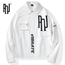 PNJ&VIBRATE联名款 牛仔外套男2021年新款纯棉白色贴袋宽松夹克(S 白色)