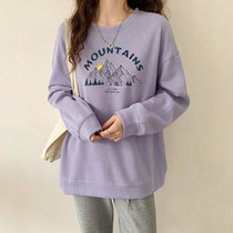 MISS LISA套头卫衣印花圆领新款韩版慵懒时尚宽松薄款上衣522(紫色 M)