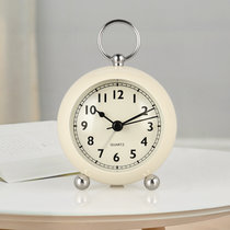 汉时创意闹钟时尚静音挂钟现代卧室家用时钟简约学生夜灯台钟HA06(米白-3寸)