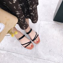 2017夏季新款平跟拖鞋女学生韩版绑带方头外穿凉拖鞋两穿沙滩鞋潮(37)(米色)