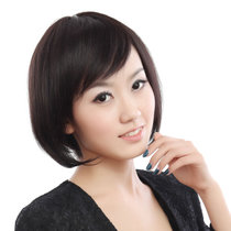 美元素假发 女 真人发 斜刘海气质蓬松bobo头短发型 假发套mr123(2号自然黑)
