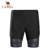 Camel/骆驼运动男款短裤 夏季假两件短裤透气弹力时尚舒适 A7S2R5130(黑色 M)