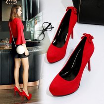 红色结婚鞋子女2017新款韩版细跟性感新娘红鞋高跟百搭敬酒婚礼鞋(37)(黑色(11.5cm))