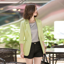 亚麻小西装女2021春秋装新款韩版休闲七分袖西服修身棉麻西装外套 TFD8111(浅绿色 XL)