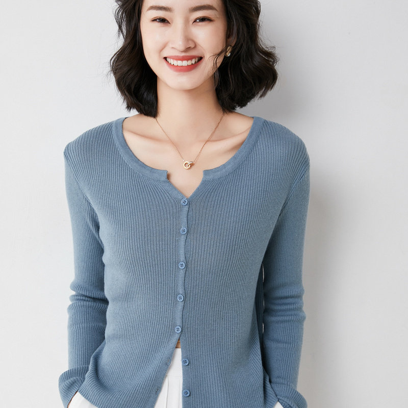 【奥伊米针织衫女图片】早秋新款女士v领针织羊毛衫时尚百搭小开口